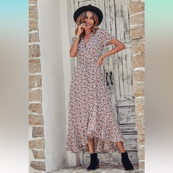 PRETTYGARDEN Wrap Boho Floral Maxi Dress - Picture 4 of 17